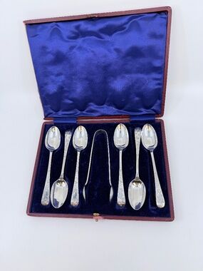 Antique John Round and Sons Sterling Silver Coffee Spoon Set Circa 1905